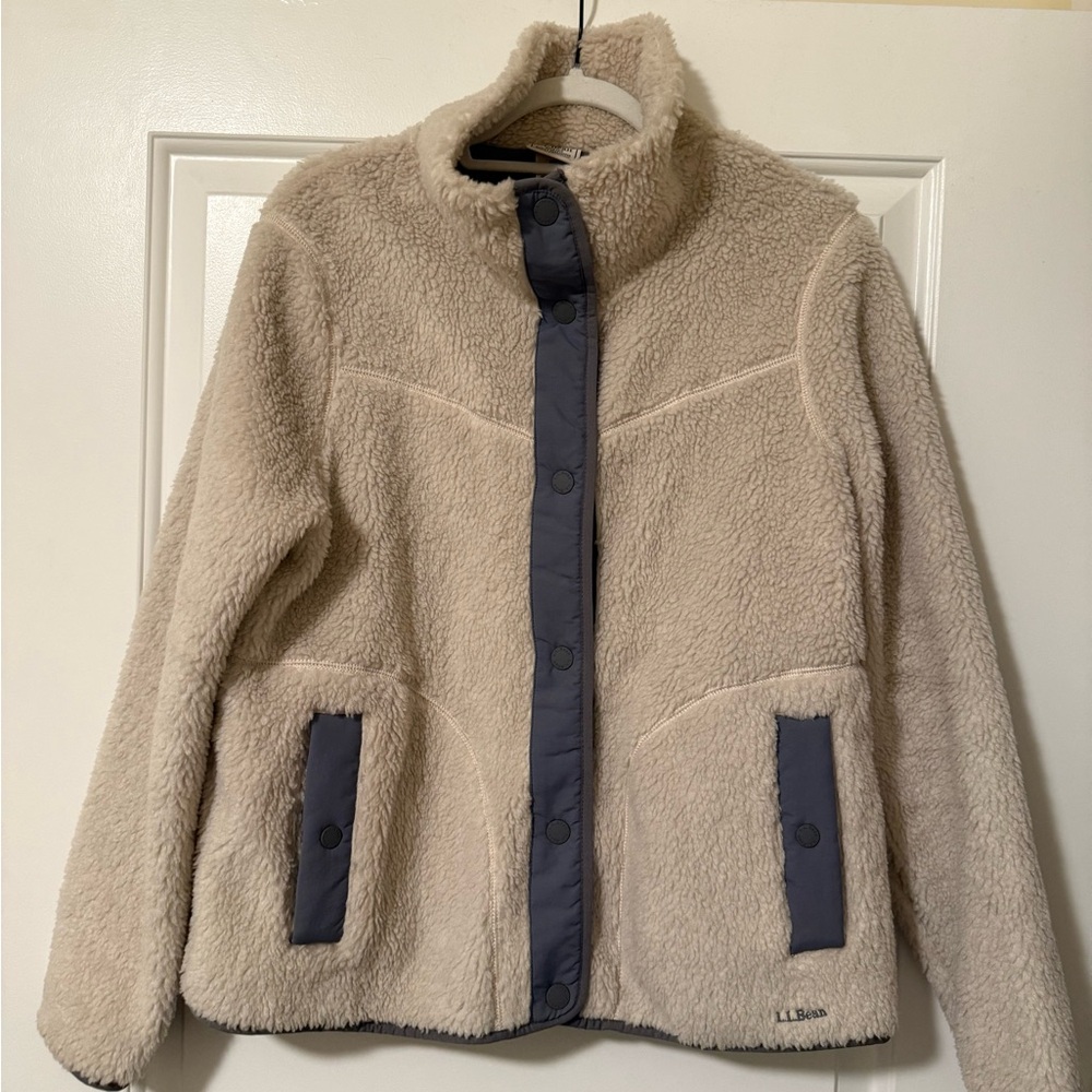 L.L. Bean Cream and Gray Sherpa Fleece Jacket